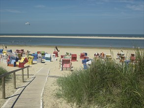 Beach access, beach chairs, Langeoog, East Frisia, Germany, Europe