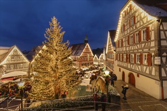 Christmas market on the market square of Backnang, Rems Murr Kreis, Baden- Württemberg, Germany,