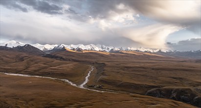 Mountain landscape at sunset, Tian Shan, Sky Mountains, Sary Jaz Valley, Kyrgyzstan, Asia