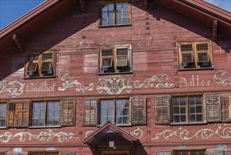 Schwarzenberg, Bregenz district, Bregenzerwald, historic inn from 1765, detail, inscription, wooden