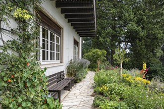 Garden terrace of the museum, Haus Dix art museum, former home and studio of the 20th century