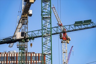 Construction sites in the east of Hafencity Hamburg, office building, new district on the Elbe, on