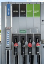 Petrol station pump, AdBlue, diesel, heating oil, Super, Super E10, petrol, fuels, pump nozzle,