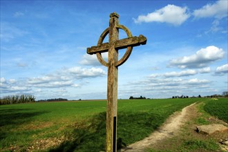 Auvers-sur-Oise. Cross located near the place where Van Gogh's famous painting called The Cornfield