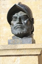 Bust sculpture Amazonian explorer Francisco de Orellana, 1511-1546, Trujillo, Caceres province,