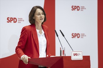 Katarina Barley, SPD lead candidate for the European elections, at a press conference in Berlin, 12