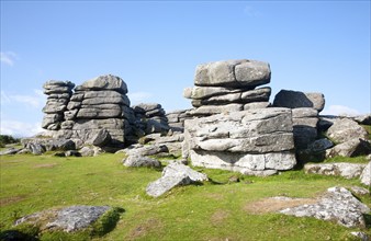 Granite upland landscape at Combestone Tor, near Hexworthy, Dartmoor national park, Devon, England,