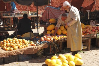 Market stalls in the souk of the medina, Marrakech, Morocco, Africa