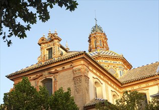 Ornately decorated domed roof of Iglesia Santa María Magdalena church in central Seville, Spain,