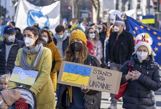 Peace demonstration against the war in Ukraine, instead of the Rose Monday parade in Cologne, with