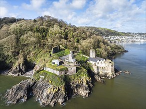 Dartmouth Castle over River Dart from a drone, Dartmouth, Kingswear, Devon, England, United