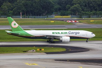 A Boeing 777-F aircraft of EVA Air Cargo with the registration number B-16786 at Changi Airport,