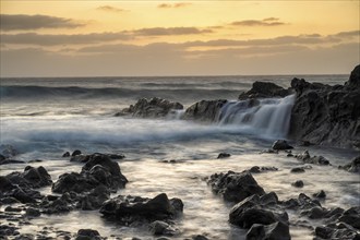 Evening atmosphere and surf on the coast near El Golfo, Lanzarote, Canary Islands, Spain, Europe