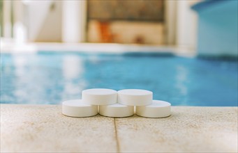 Chlorine tablets for disinfection and purification of swimming pools. Chlorine tablets with