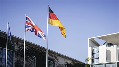 The flags of Europe, the United Kingdom of Great Britain and Northern Ireland and the Federal