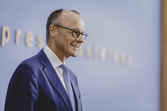 Friedrich Merz, CDU party chairman, at the Federal Press Conference on the consequences of Solingen