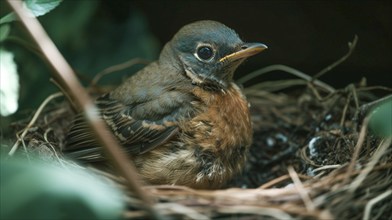 Cute newborn blue bird in nest, generative AI, AI generated