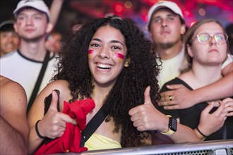 Fan of the Spanish team after scoring the 2:1 goal at the Adidas fan zone at the Bundestag during