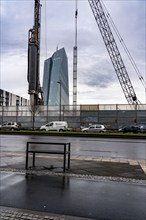 Building of the European Central Bank, ECB, construction site on a neighbouring property, drilling