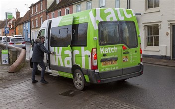 On-demand electric bus public transport service, Katch, Framlingham, Suffolk, England, UK