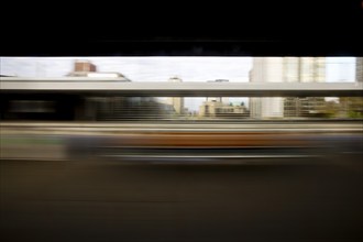 Long exposure from a moving train, Düsseldorf, North Rhine-Westphalia, Germany, Europe