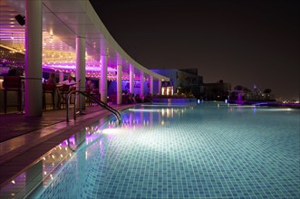 Night shot rooftop pool, swimming pool, Hotel NH Collection The Palm Jumeirah, Dubai, United Arab