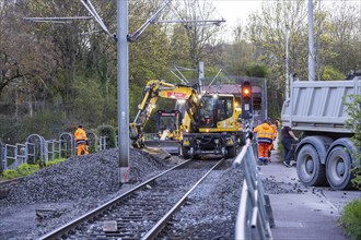 Construction work on the urban railway tracks, the SSB lines are interrupted, the tracks are being