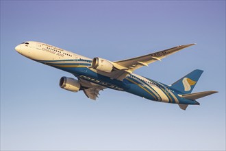 An Oman Air Boeing 787-9 Dreamliner aircraft with the registration A4O-SI at the airport in Dubai,