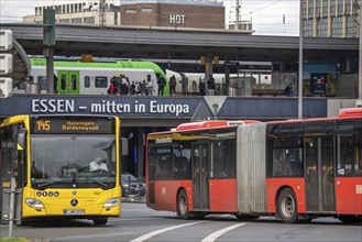 Local transport, junction at the main railway station, local trains, city bus, in the city centre