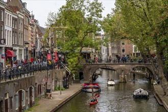 Utrecht, Netherlands, historic city centre, Oudegracht, canal, bridge, pedal boats