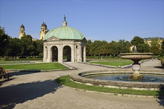 Europe, Germany, Bavaria, Munich, City, Hofgarten, Diana Temple and Theatine Church, Europe