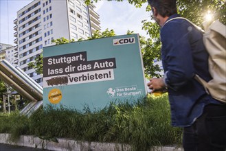 Regional election on 9 June 2024, municipal council election. Election poster of the CDU party, ban