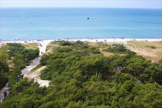 Sandy beach coastal landscape with sandy beach, dunes and sparse vegetation, sand dunes, Darß