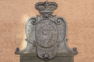 Coat of arms of the Thurn and Taxis family on a house wall, Regensburg, Upper Palatinate, Bavaria,