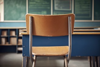 Back view of old chair in school classroom. KI generiert, generiert AI generated