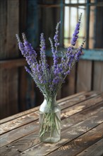 Lavender flowers (Lavendula) in a vase in a rustic, rural ambience, AI generated, AI generated, AI