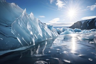 Close up of a stunning glacier with blue ice formations. AI generated