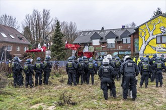 2nd day of the eviction of the Lützerath hamlet, occupied buildings of the former farm, by climate