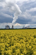 Neurath lignite-fired power station, near Grevenbroich, RWE Power AG, storm clouds over the Rhenish