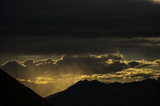 Montafon mountains with dramatic cloudy sky, Tschagguns, Rätikon, Montafon, Vorarlberg, Austria,