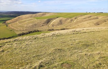 Dry valleys chalk scarp slope Roundway Down, North Wessex Downs, Wiltshire, England, UK