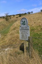 Cherhill Down Oldbury castle, National Trust sign, North Wessex Downs, Wiltshire, England, UK