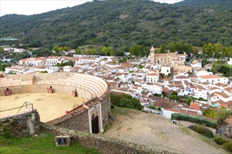 Village and bullring Almonaster La Real, Sierra de Aracena, Huelva province, Spain, Europe