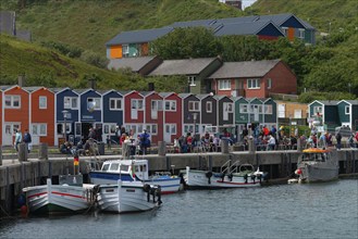 Colourful lobster shacks on the promenade in the lowlands, Börteboote, hospital in the midlands,