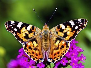 Extreme close-up of a painted lady butterfly (Vanessa cardui), AI generated