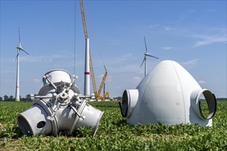 Repowering, dismantled Enercon E-58 wind turbine in a wind farm near Issum, 9 older wind turbines