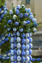 Hand-painted Easter eggs in Bavarian colours white and blue, Easter fountain, Ludwigsbrunnen,