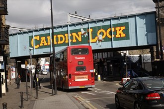 Camden Lock painted railway bridge, London