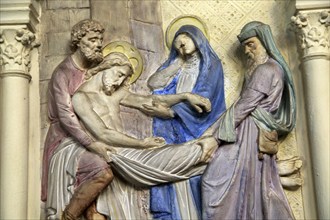 Jesus is laid in the tomb, stations of the cross, Ufford church, Suffolk, England, UK