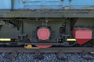 Wheel on rail with brake from Knorr-Bremse, vintage electric locomotive no. 3 from Krupp AEG,